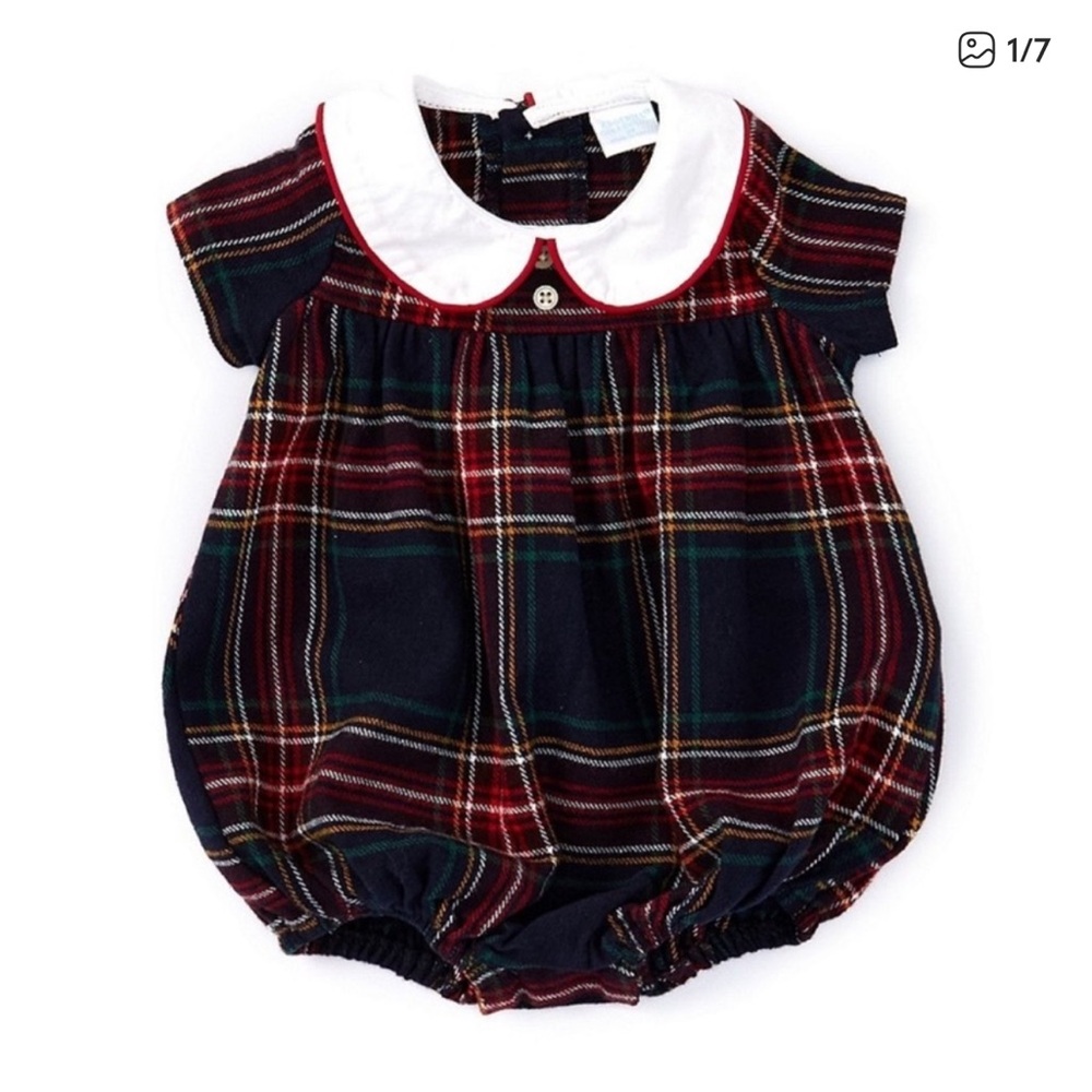 NWT Edgehill Collection Baby Boys Short Sleeve Plaid Bubble Romper Sz 6M